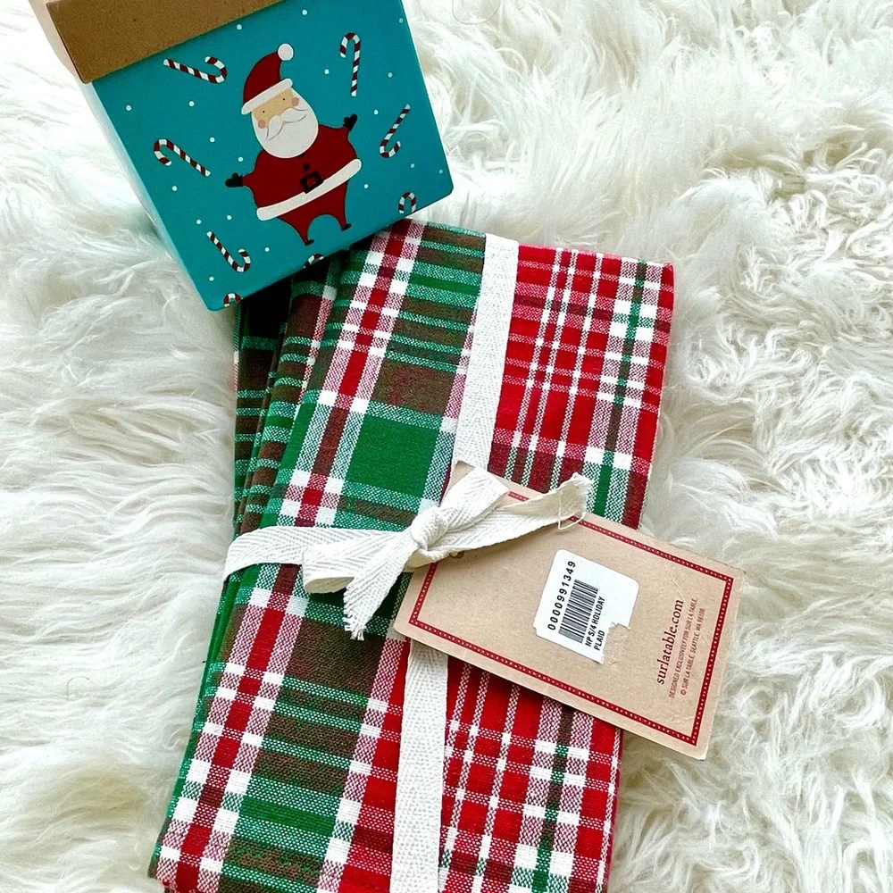 SUR LA TABLE Holiday Wonder Napkins PLAID Tartan CHRISTMAS 100% Cotton Set of 4